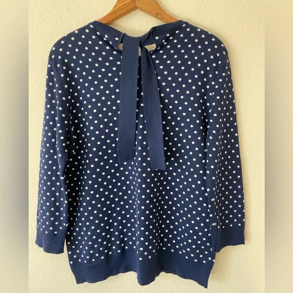 Polo Ralph Lauren Women’s CrewNeck Navy&White Polka Dot Sweater w/Backbow Size M - Picture 7 of 13